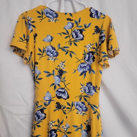 By & By Juniors Floral Yellow and Blue High Low Super Soft Faux Wrap Dress - Picture 6 of 10